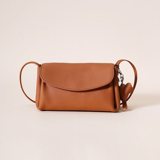 Leather Flap Crossbody Bag with Elephant Charm
