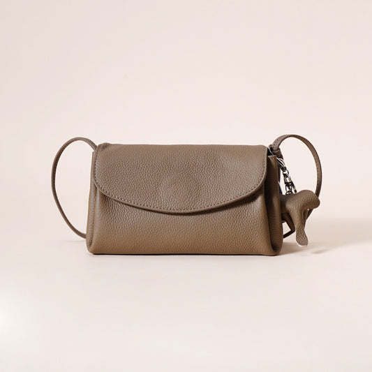 Leather Flap Crossbody Bag with Elephant Charm