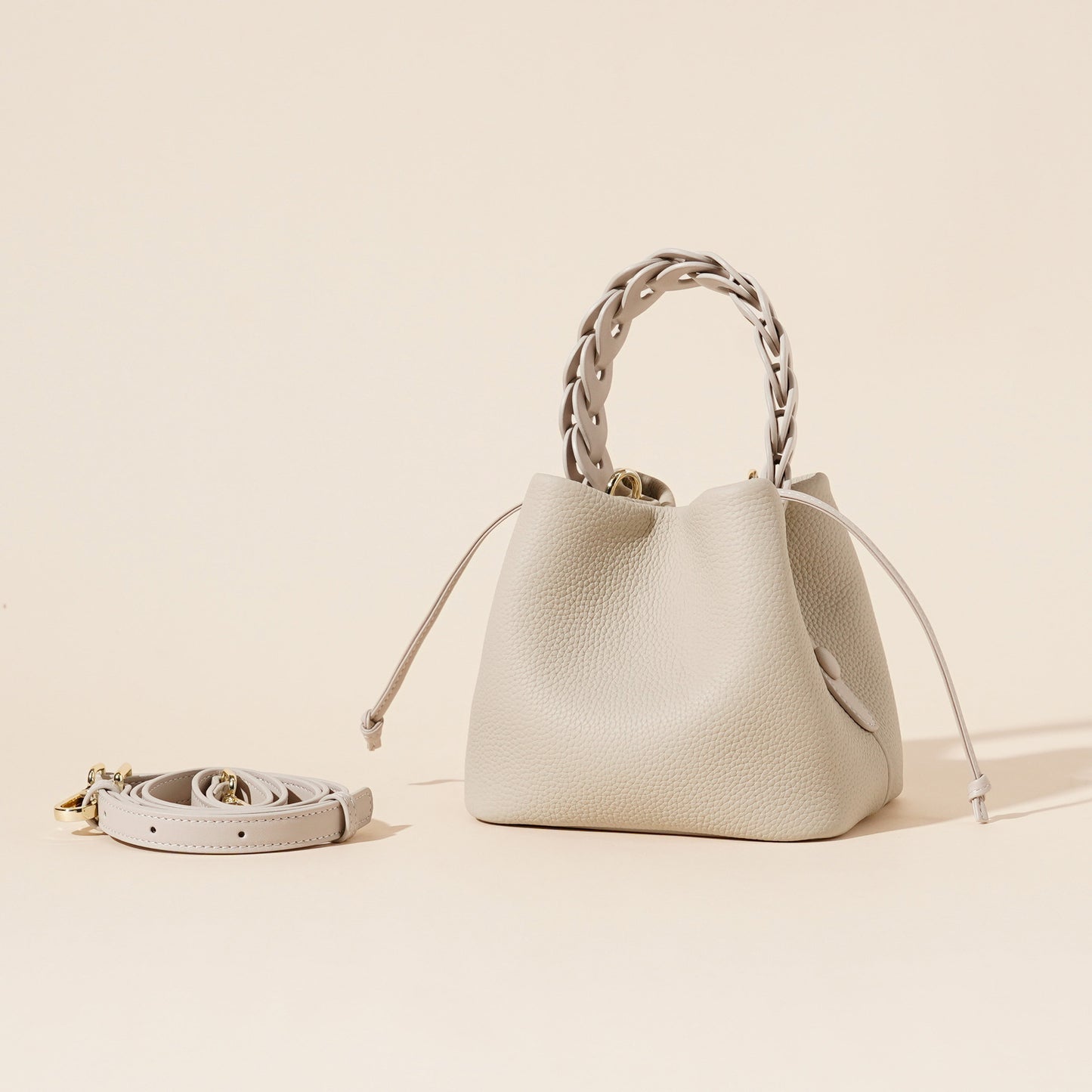Leather Mini Bucket Bag with Braided Handle