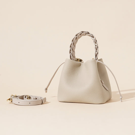 Leather Mini Bucket Bag with Braided Handle