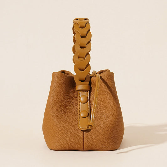 Leather Mini Bucket Bag with Braided Handle
