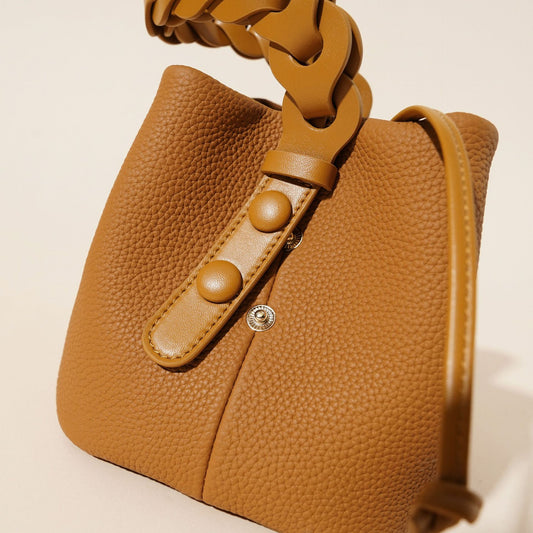 Leather Mini Bucket Bag with Braided Handle