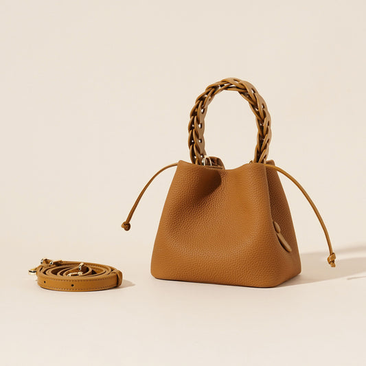 Leather Mini Bucket Bag with Braided Handle