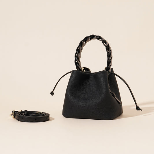Leather Mini Bucket Bag with Braided Handle