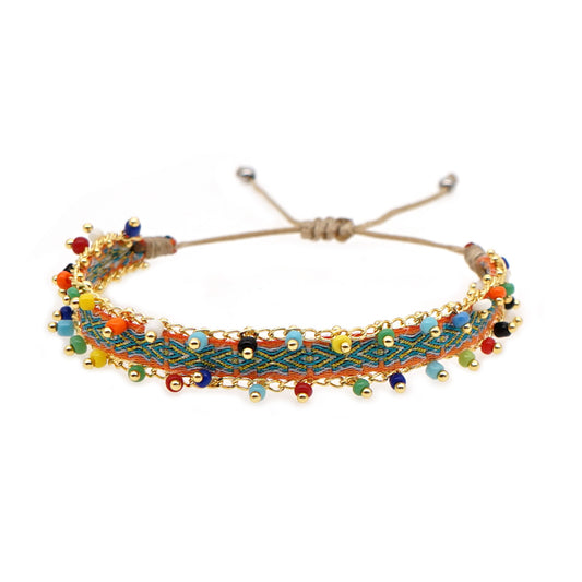 Handmade Woven Friendship Band with Gold-Plated Chain