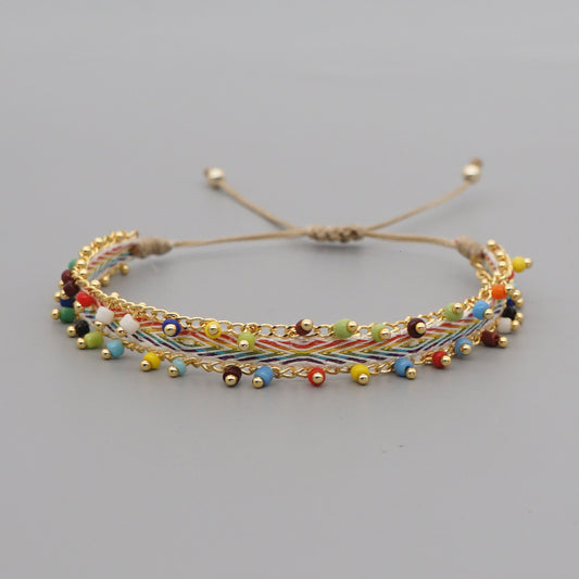 Handmade Woven Friendship Band with Gold-Plated Chain