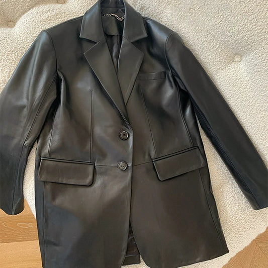  Long Oversize Sheepskin Genuine Leather Coat