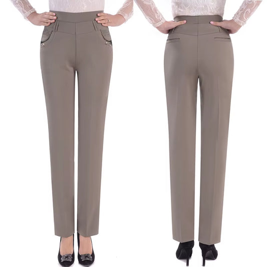 2024 New Spring Autumn Women Pants Slim Elastic High Waist Straight Pants Stretch Female Trousers Pantalones P170