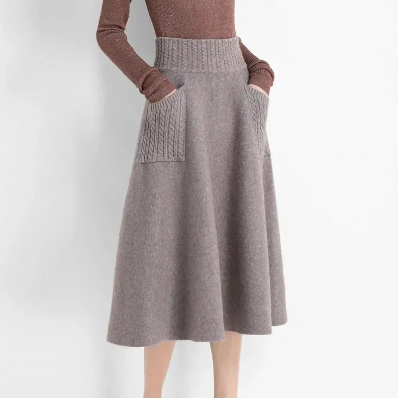 Wool Knit Midi A-Line Skirt 