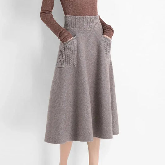Wool Knit Midi A-Line Skirt 