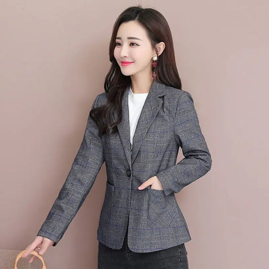 Single Button Plaid Blazer 