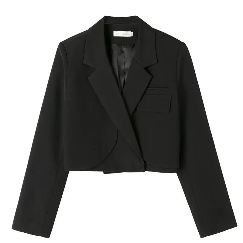 Elegant Chic Crop Suit Jacket for Women Long Sleeve Solid Color Short Blazer Outwear Ladies Korean Single Button Suit Top