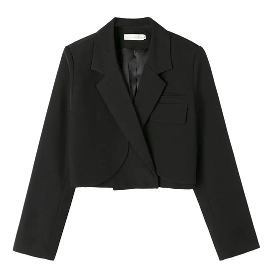 Elegant Chic Crop Suit Jacket for Women Long Sleeve Solid Color Short Blazer Outwear Ladies Korean Single Button Suit Top