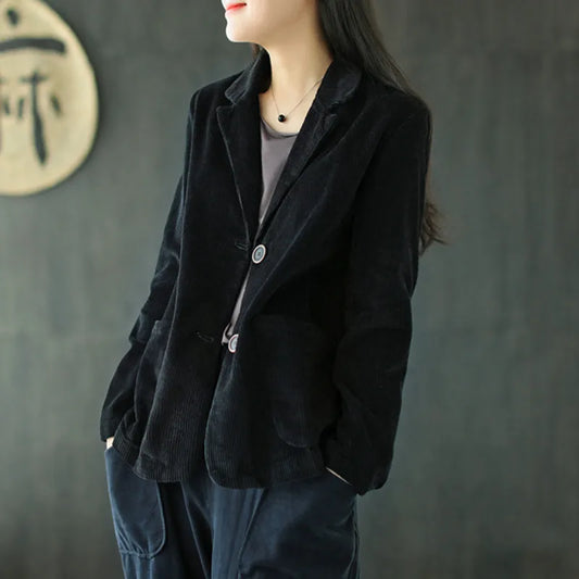 Blazers Women Corduroy Daily Popular Oversized Notched Vintage Pure Harajuku Simple Stylish Autumn All-Match Retro Ins College
