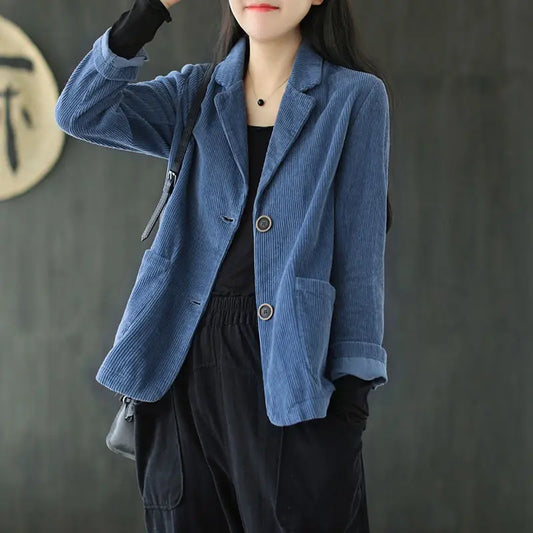Blazers Women Corduroy Daily Popular Oversized Notched Vintage Pure Harajuku Simple Stylish Autumn All-Match Retro Ins College