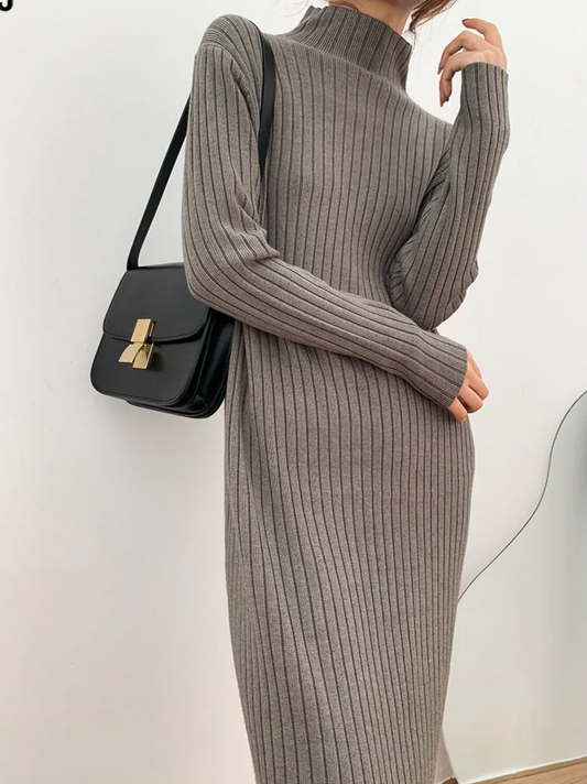 Straight High Neck Maxi Sweater Dress 