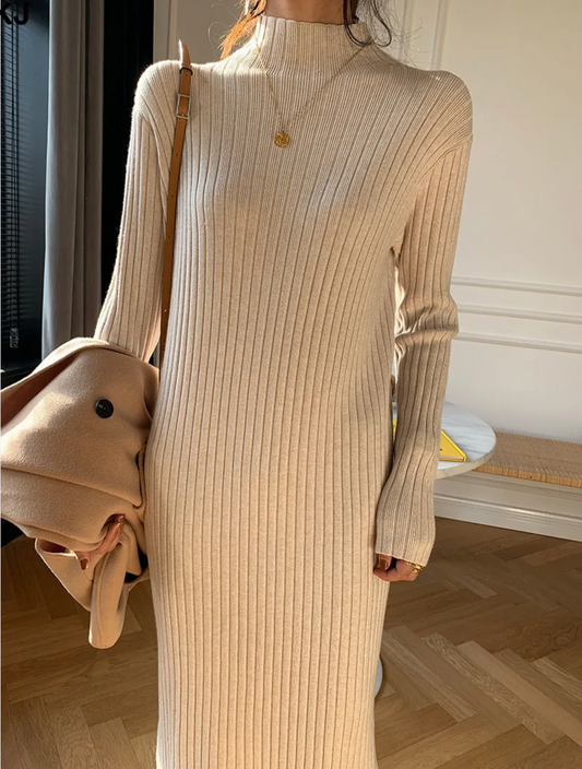 Straight High Neck Maxi Sweater Dress 