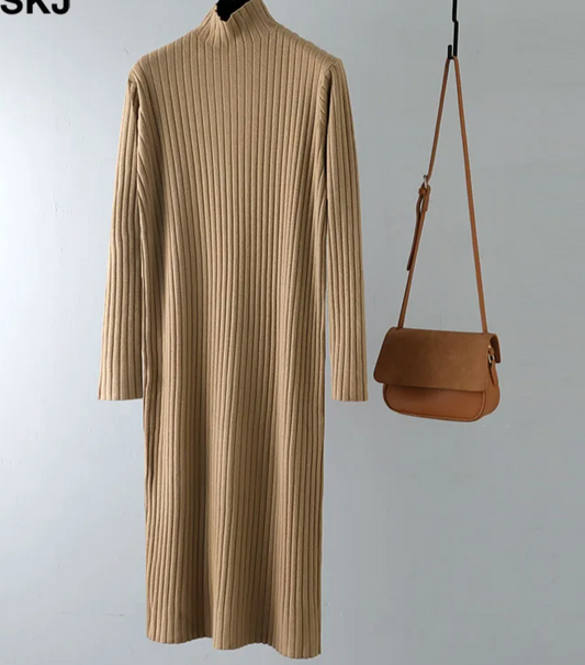 Straight High Neck Maxi Sweater Dress 