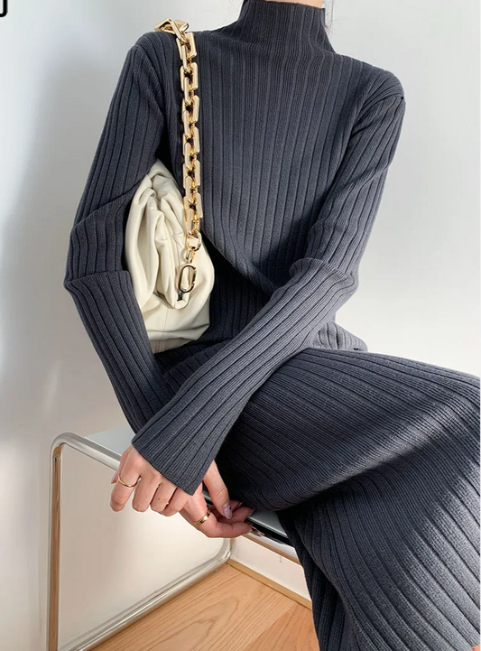 Straight High Neck Maxi Sweater Dress 