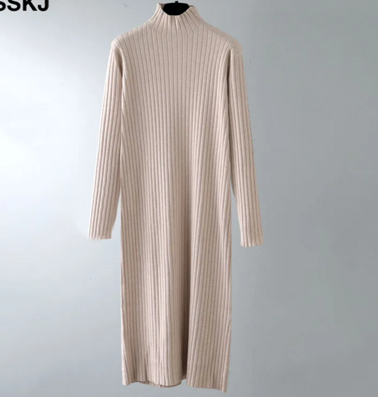 Straight High Neck Maxi Sweater Dress 