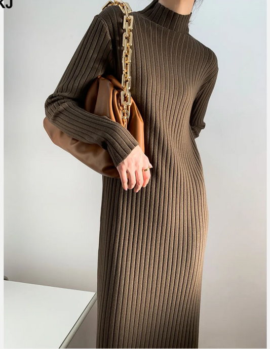 Straight High Neck Maxi Sweater Dress 