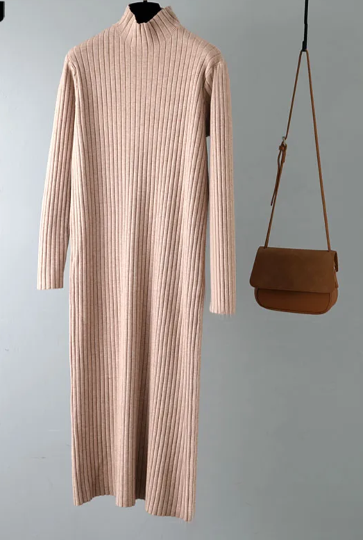 Straight High Neck Maxi Sweater Dress 