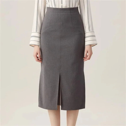 Mid-Length Woolen Split Pleated Skirt 