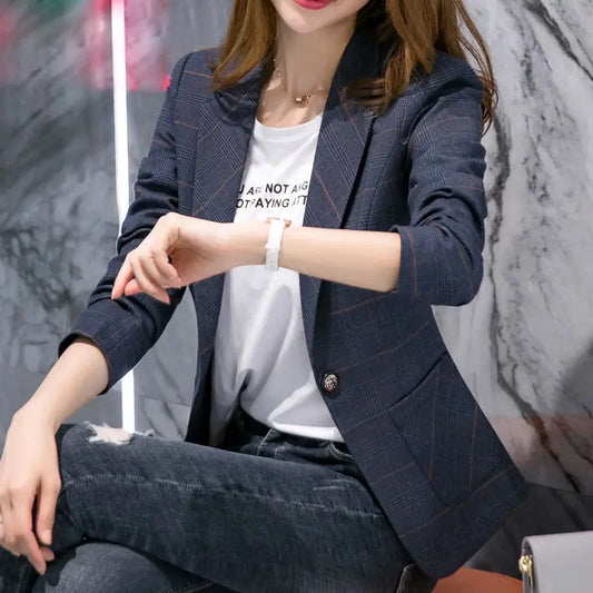 Single Button Plaid Blazer 