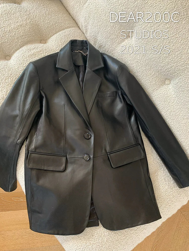  Long Oversize Sheepskin Genuine Leather Coat