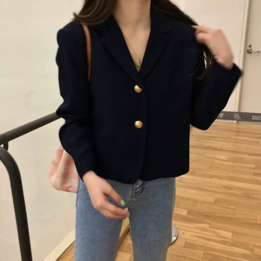 2021 Korea Women Autumn Cotton Blazers Brief Jackets Coat Single Breasted Blazer Feminina Chaqueta Mujer Outer Wear Veste Femme