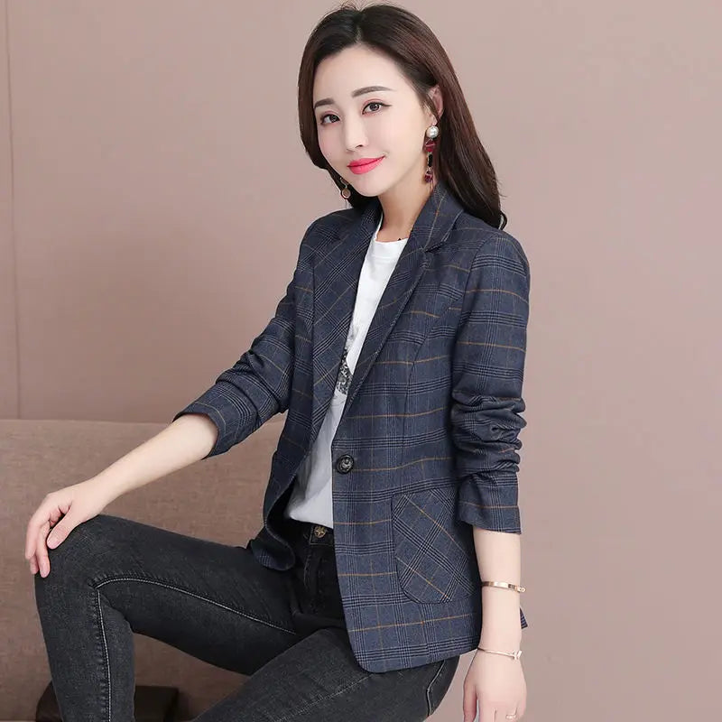 Single Button Plaid Blazer 