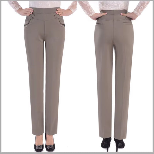 2024 New Spring Autumn Women Pants Slim Elastic High Waist Straight Pants Stretch Female Trousers Pantalones P170