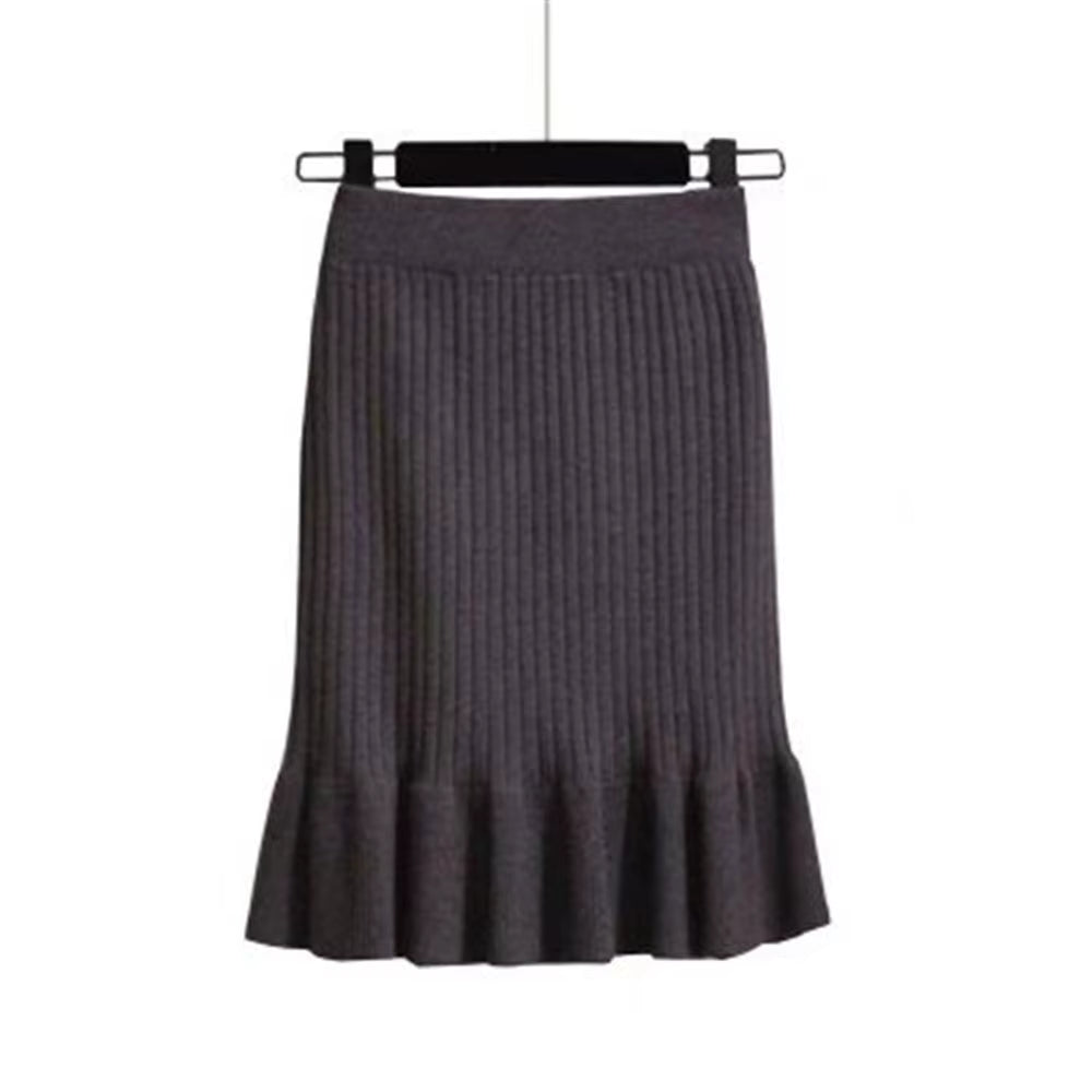 Women Skirt Knitted High Waist Pleated Lady Skirts Solid Elastic Mermaid Knitting Ribbed Autumn Winter Female Bottoms Two Types