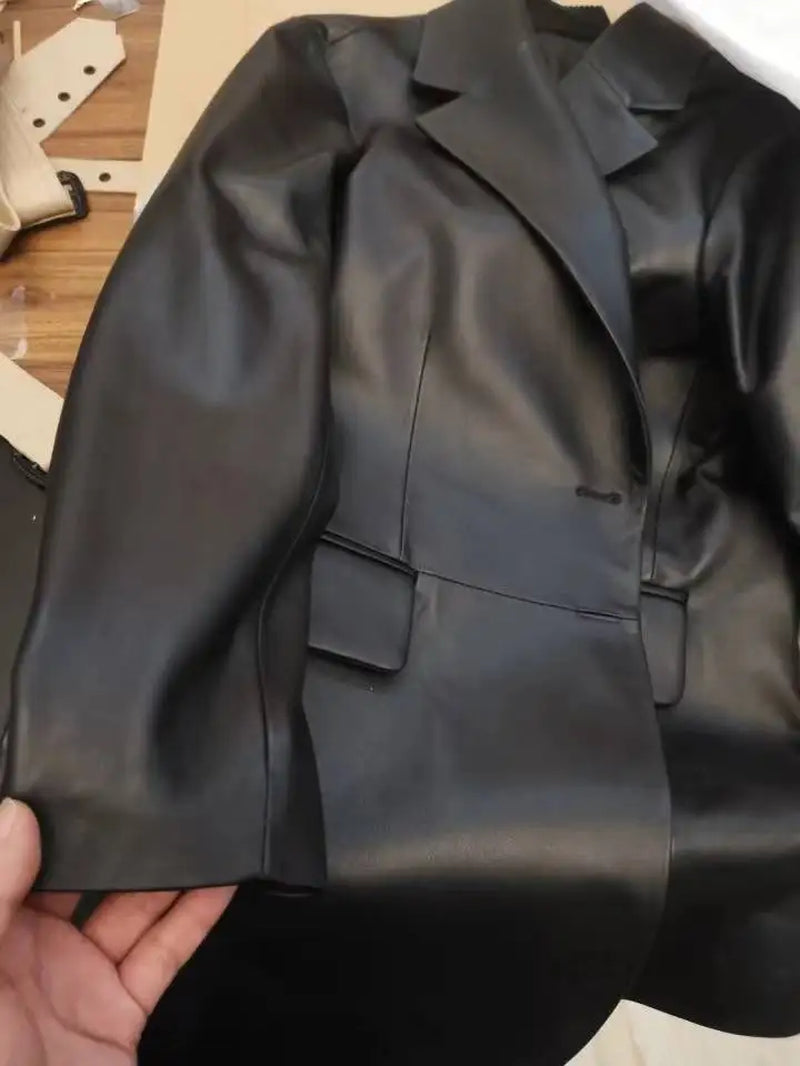  Long Oversize Sheepskin Genuine Leather Coat