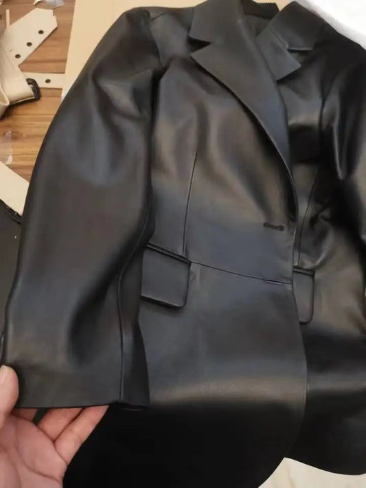  Long Oversize Sheepskin Genuine Leather Coat