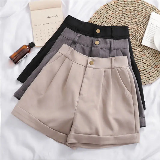 Shorts Women Solid Zipper Fly Loose Casual All-Match Simple Chic Summer Feminino Trousers Stylish Popular Korean Version Daily