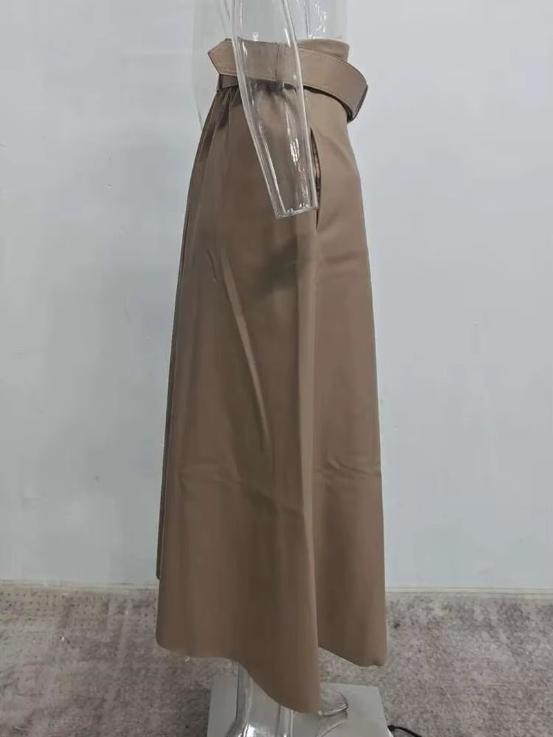 PU Leather Skirt Women Belt with Sashes Slim High Waist A-Line Elegant High Quality Causal Wild 2024 New Autumn HC004