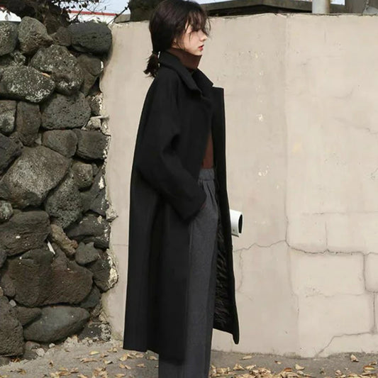 Long Turn-Down Collar Wool Coat 