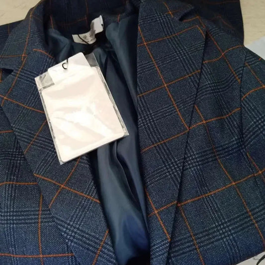 Single Button Plaid Blazer 