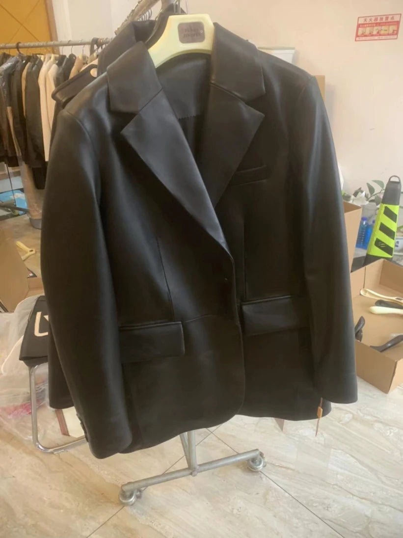  Long Oversize Sheepskin Genuine Leather Coat