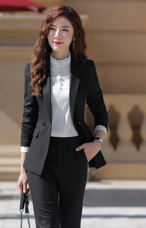 Elegant 3 Pieces Set Women Striped Formal Pant Suits for Office Lady Business Work Uniform Jacket Waistcoat Trousers Clothes