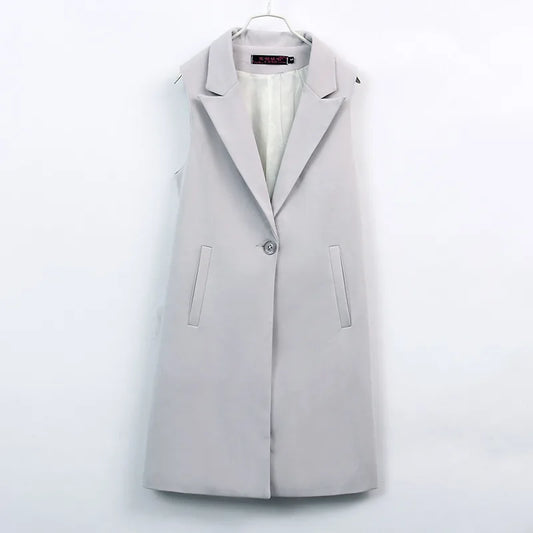Classic Long Vest Women Elegant Suit Vest Spring Autumn Sleeveless Jackets Outerwear Office Lady Slim Waistcoat 2022