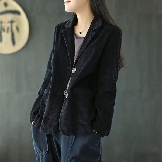 Blazers Women Corduroy Daily Popular Oversized Notched Vintage Pure Harajuku Simple Stylish Autumn All-Match Retro Ins College