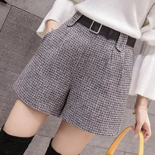 High Waist Tweed Woollen Shorts  