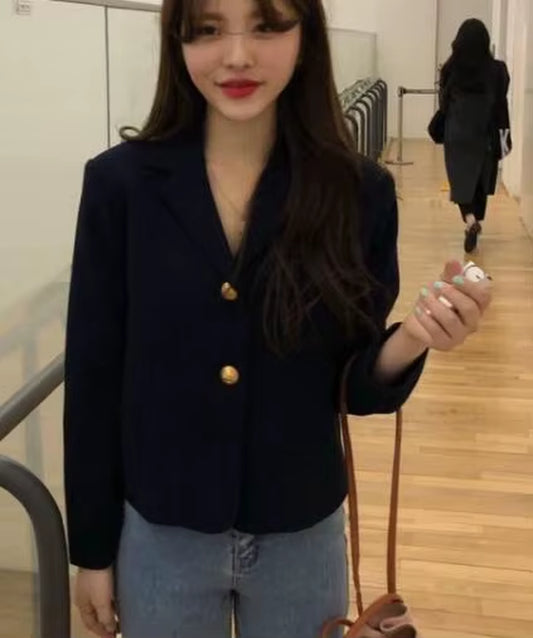 2021 Korea Women Autumn Cotton Blazers Brief Jackets Coat Single Breasted Blazer Feminina Chaqueta Mujer Outer Wear Veste Femme