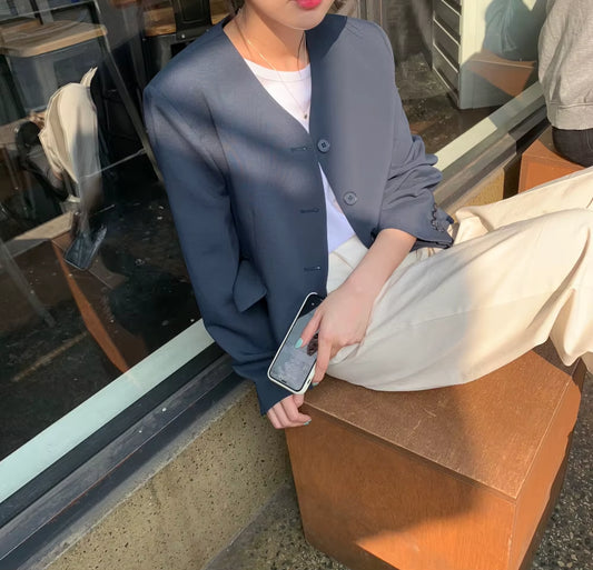 2021 Korea Women Autumn Cotton Blazers Brief Jackets Coat Single Breasted Blazer Feminina Chaqueta Mujer Outer Wear Veste Femme