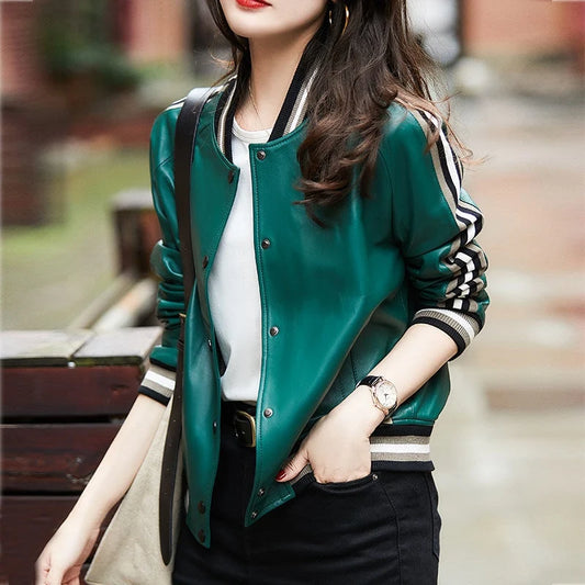 Short Sheepskin Cropped Jacket, Genuine Leather 