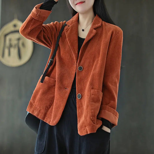Blazers Women Corduroy Daily Popular Oversized Notched Vintage Pure Harajuku Simple Stylish Autumn All-Match Retro Ins College
