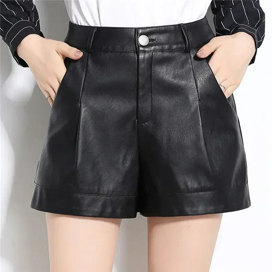 High Waist Faux Leather Shorts 
