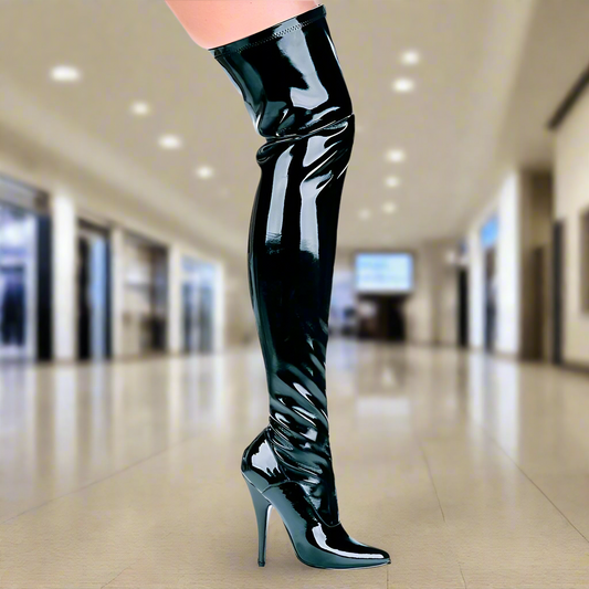 Ellie Shoes Thigh High Stretch Boot Black 5In - Black - 8
